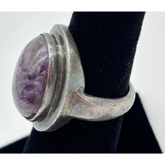 Vintage Sterling Silver 925 Charoite Ring Size 6 - Picture 4 of 11